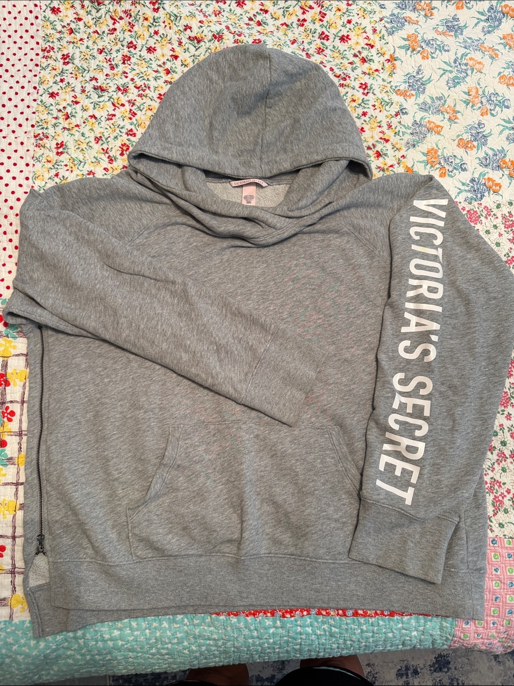 Victoria's Secret Gray Men's Zip-Up Hoodie with Sleeve Logo